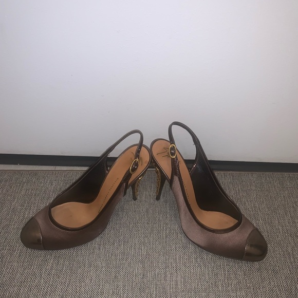 Giuseppe Zanotti Viv 100 Ritter Silk Caged Geometrical Gold Heels Size 39/5 - Picture 5 of 15